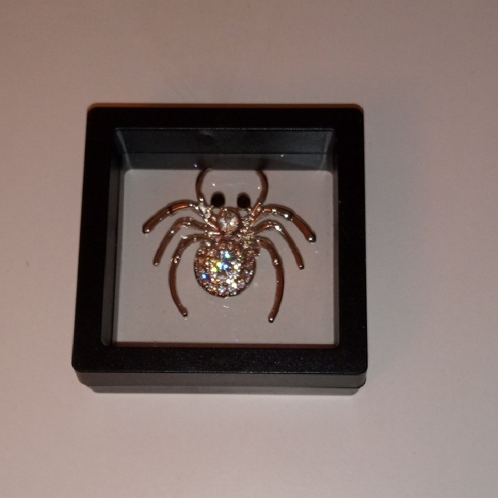 Rose Gold Crystal Spider Brooch - Sparkling Accent Pin